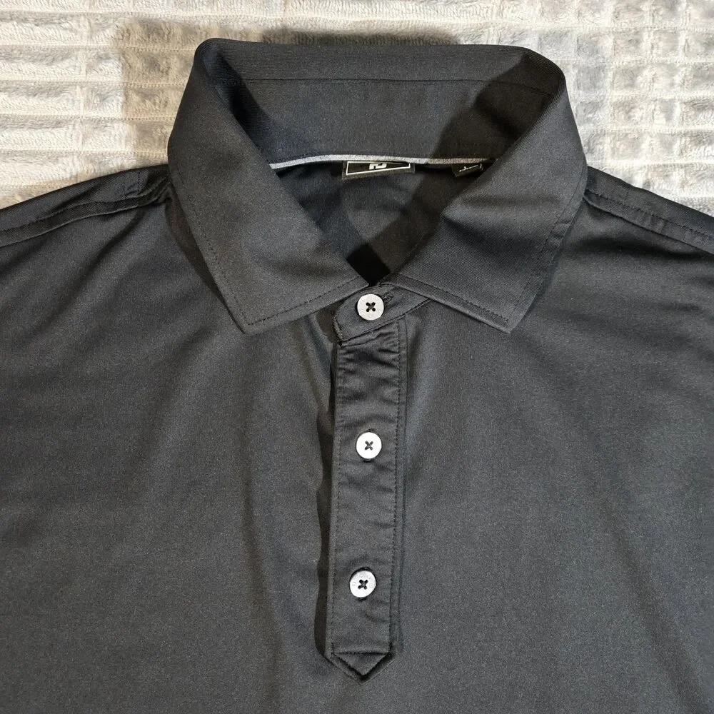 FootJoy FJ Mens Large Golf Polo Shirt Solid Black Short Sleeve Performance